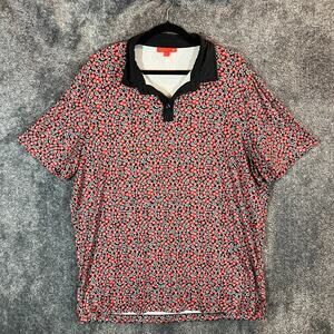 Redvanly Polo Shirt Mens XL Red Rose Floral Microprint Golf Athletic Casual